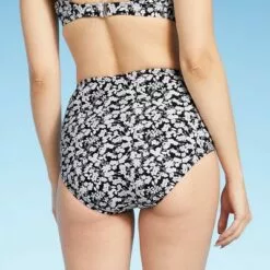 Women's Medium Coverage High Waist Seamed Bikini Bottom - Kona Sol™ Black/White