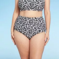 Women's Medium Coverage High Waist Seamed Bikini Bottom - Kona Sol™ Black/White -Swimsuits Popular Store unnamed file 2240