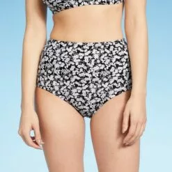Women's Medium Coverage High Waist Seamed Bikini Bottom - Kona Sol™ Black/White -Swimsuits Popular Store unnamed file 2247