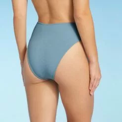 Women's Crepe Textured High Waist High Leg Extra Cheeky Bikini Bottom - Shade & Shore™ Blueberry