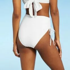 Women's Single Side Drawstring Bikini Bottom - Sea Angel White
