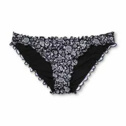 Juniors' Ribbed Ruffle Cheeky Bikini Bottom - Xhilaration™ Black Floral Print -Swimsuits Popular Store unnamed file 2641