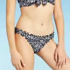 Juniors' Ribbed Ruffle Cheeky Bikini Bottom - Xhilaration™ Black Floral Print -Swimsuits Popular Store unnamed file 2644