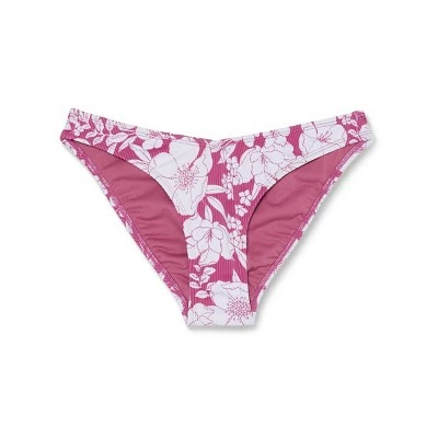 Juniors' Ribbed Cheeky High V-Leg Bikini Bottom - Xhilaration™ Berry Pink Floral Print 7 Juniors' Ribbed Cheeky High V-Leg Bikini Bottom - Xhilaration™ Berry Pink Floral Print - Image 5