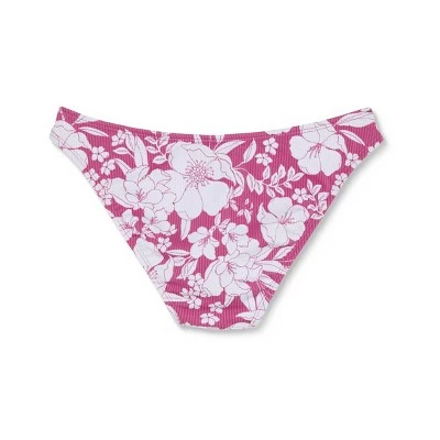 Juniors' Ribbed Cheeky High V-Leg Bikini Bottom - Xhilaration™ Berry Pink Floral Print 8 Juniors' Ribbed Cheeky High V-Leg Bikini Bottom - Xhilaration™ Berry Pink Floral Print - Image 6