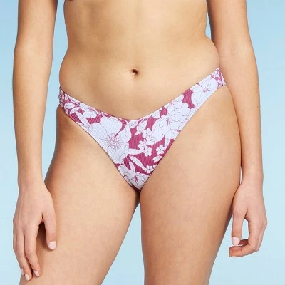Juniors' Ribbed Cheeky High V-Leg Bikini Bottom - Xhilaration™ Berry Pink Floral Print 11 Juniors' Ribbed Cheeky High V-Leg Bikini Bottom - Xhilaration™ Berry Pink Floral Print - Image 9