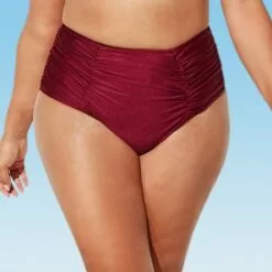 Women's Red Plus Size Bikini Bottom Ruched High Waist Bathing Suit-Cupshe -Swimsuits Popular Store unnamed file 2907
