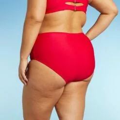 Women's Plus Size High Waist Bikini Bottom - Kona Sol™ Red