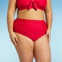 Women's Plus Size High Waist Bikini Bottom - Kona Sol™ Red -Swimsuits Popular Store unnamed file 2967