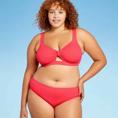 Juniors' Plus Size Ribbed Cheeky Hipster Bikini Bottom - Xhilaration™ Coral Pink 4 Juniors' Plus Size Ribbed Cheeky Hipster Bikini Bottom - Xhilaration™ Coral Pink - Image 2