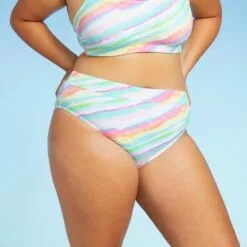 Juniors' Plus Size Ribbed High Leg High Waist Bikini Bottom - Xhilaration™ Multi -Swimsuits Popular Store unnamed file 3004