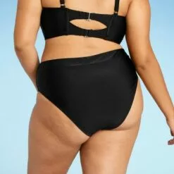 Juniors' Plus Size High Leg High Waist Bikini Bottom - Xhilaration™ Black