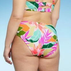 Juniors' Plus Size Ribbed Cheeky Bikini Bottom - Xhilaration™ Multi Tropical Print