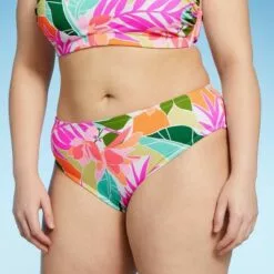 Juniors' Plus Size Ribbed Cheeky Bikini Bottom - Xhilaration™ Multi Tropical Print -Swimsuits Popular Store unnamed file 3021