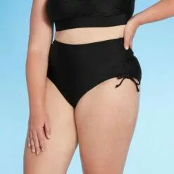 Women's Plus Size High Waist Side-Cinch Bikini Bottom - Kona Sol™ Black -Swimsuits Popular Store unnamed file 3036