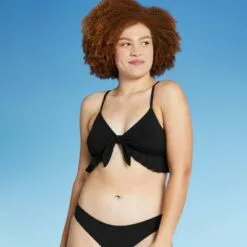 Juniors Ribbed Ruffle Tie-Front Bralette Bikini Top - Xhilaration™ Light Pink -Swimsuits Popular Store unnamed file 3238