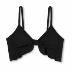 Juniors Ribbed Ruffle Tie-Front Bralette Bikini Top - Xhilaration™ Light Pink -Swimsuits Popular Store unnamed file 3240