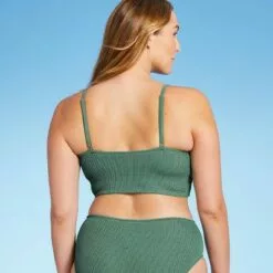 Women's Crinkle Textured Longline Bikini Top - Kona Sol™ Moss Green -Swimsuits Popular Store unnamed file 3299