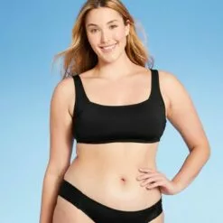 Women's Simple Square Neck Over the Shoulder Bikini Top - Kona Sol™ Black -Swimsuits Popular Store unnamed file 3304