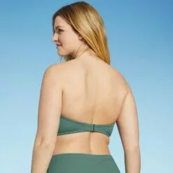 Women's Lightly Lined Twist-Front Crepe Textured Bandeau Bikini Top - Shade & Shore™ Cactus Green -Swimsuits Popular Store unnamed file 3311