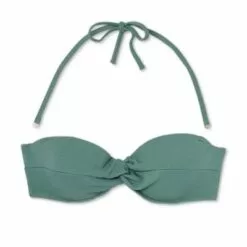 Women's Lightly Lined Twist-Front Crepe Textured Bandeau Bikini Top - Shade & Shore™ Cactus Green -Swimsuits Popular Store unnamed file 3312