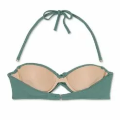 Women's Lightly Lined Twist-Front Crepe Textured Bandeau Bikini Top - Shade & Shore™ Cactus Green -Swimsuits Popular Store unnamed file 3313