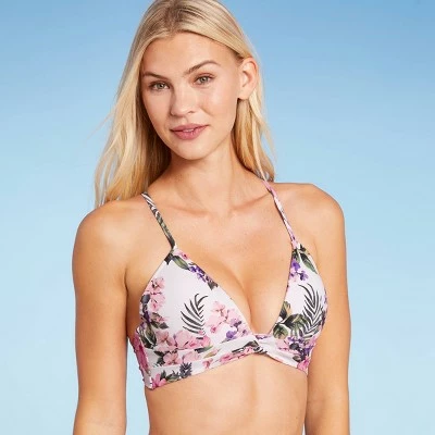 Women's Lightly Lined Twist-Front Plunge Bikini Top - Shade & Shore™ White Tropical Print 4 Women's Lightly Lined Twist-Front Plunge Bikini Top - Shade & Shore™ White Tropical Print - Image 2