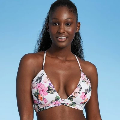 Women's Lightly Lined Twist-Front Plunge Bikini Top - Shade & Shore™ White Tropical Print 5 Women's Lightly Lined Twist-Front Plunge Bikini Top - Shade & Shore™ White Tropical Print - Image 3