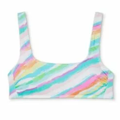 Juniors' Ribbed Square Neck Bralette Bikini Top - Xhilaration™ Multi Tie-dye Stripe -Swimsuits Popular Store unnamed file 3519
