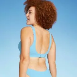 Juniors' Textured Cut Out Scoop Neck Bralette Bikini Top - Xhilaration™ Blue -Swimsuits Popular Store unnamed file 3524