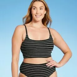 Women's Textured Pucker Straight Neck Bikini Top - Kona Sol™ Black -Swimsuits Popular Store unnamed file 3553