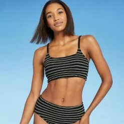 Women's Textured Pucker Straight Neck Bikini Top - Kona Sol™ Black -Swimsuits Popular Store unnamed file 3557