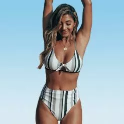 Women's Stripe Bowknot Shirred Bikini Swimsuit Set-Cupshe -Swimsuits Popular Store unnamed file 359