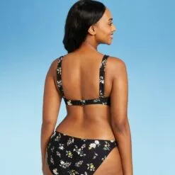 Juniors' Cinch-Front Bralette Bikini Top - Xhilaration™ Black Floral Print -Swimsuits Popular Store unnamed file 3603