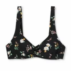 Juniors' Cinch-Front Bralette Bikini Top - Xhilaration™ Black Floral Print -Swimsuits Popular Store unnamed file 3604