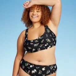 Juniors' Cinch-Front Bralette Bikini Top - Xhilaration™ Black Floral Print -Swimsuits Popular Store unnamed file 3613