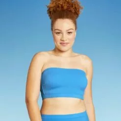 Juniors' Ribbed Longline Bandeau Bikini Top - Xhilaration™ Blue -Swimsuits Popular Store unnamed file 3625