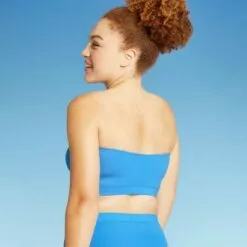Juniors' Ribbed Longline Bandeau Bikini Top - Xhilaration™ Blue -Swimsuits Popular Store unnamed file 3626