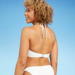 Women's Light Lift Knot-Front Foil Ribbed Bikini Top - Shade & Shore™ White -Swimsuits Popular Store unnamed file 3632