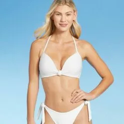 Women's Light Lift Knot-Front Foil Ribbed Bikini Top - Shade & Shore™ White -Swimsuits Popular Store unnamed file 3652