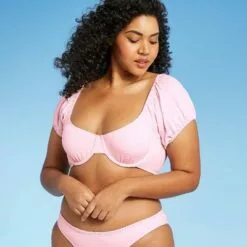 Juniors' Textured Puff Sleeve Underwire Bikini Top - Xhilaration™ Light Pink -Swimsuits Popular Store unnamed file 3655