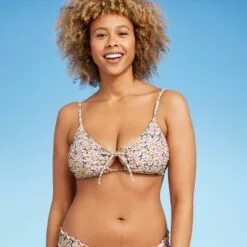 Women's Keyhole Bralette Bikini Top - Shade & Shore™ Yellow Floral -Swimsuits Popular Store unnamed file 3661