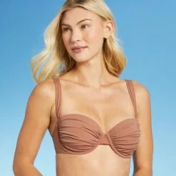 Women's Lightly Lined Shirred Cup Bikini Top - Shade & Shore™ Hazelnut Brown -Swimsuits Popular Store unnamed file 3684