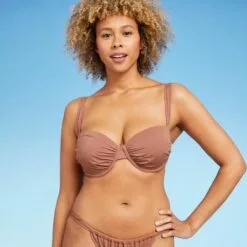 Women's Lightly Lined Shirred Cup Bikini Top - Shade & Shore™ Hazelnut Brown -Swimsuits Popular Store unnamed file 3685