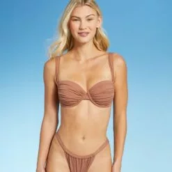 Women's Lightly Lined Shirred Cup Bikini Top - Shade & Shore™ Hazelnut Brown -Swimsuits Popular Store unnamed file 3689