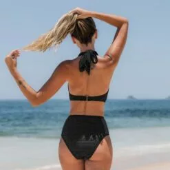 Women's Black Lace Edge High Waist Bikini Set V-Neck Bathing Suit-Cupshe