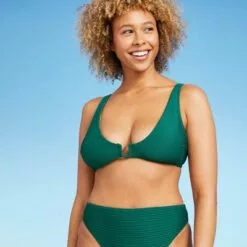 Women's Square Wire Ribbed Triangle Bikini Top - Shade & Shore™ Evergreen -Swimsuits Popular Store unnamed file 3709