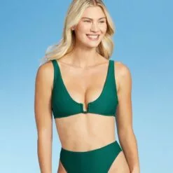 Women's Square Wire Ribbed Triangle Bikini Top - Shade & Shore™ Evergreen -Swimsuits Popular Store unnamed file 3715