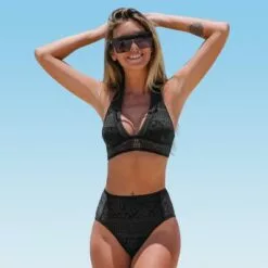 Women's Black Lace Edge High Waist Bikini Set V-Neck Bathing Suit-Cupshe -Swimsuits Popular Store unnamed file 374