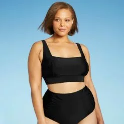 Women's Plus Size Square Neck Scoop Bikini Top - Kona Sol™ Black -Swimsuits Popular Store unnamed file 3752